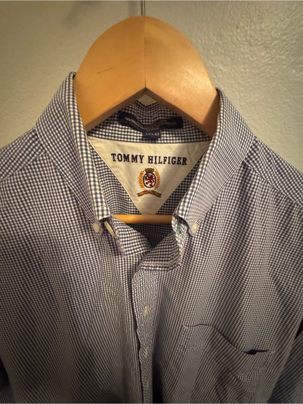 Vintage Tommy Hilfiger 90s Blue Gingham Crest Button Down Shirt 14.5 33 Small
